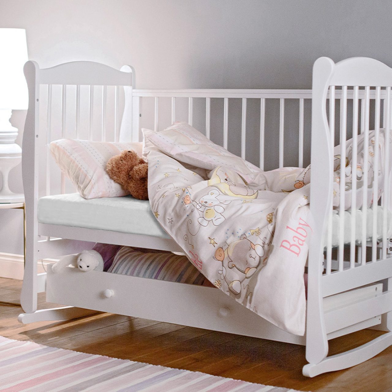 Детская простыня на резинке Трикотажная белая