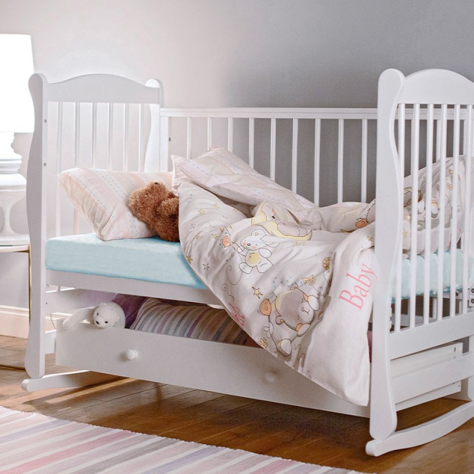 Детская простыня на резинке Трикотажная голубая