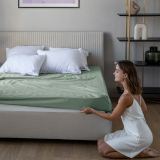 Простыня на резинке Трикотажная оливковая